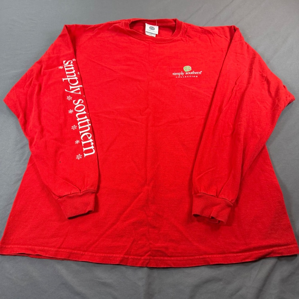 Simply Southern Red Long Sleeve Snowman Snow Globe Graphic Tee Shirt XL